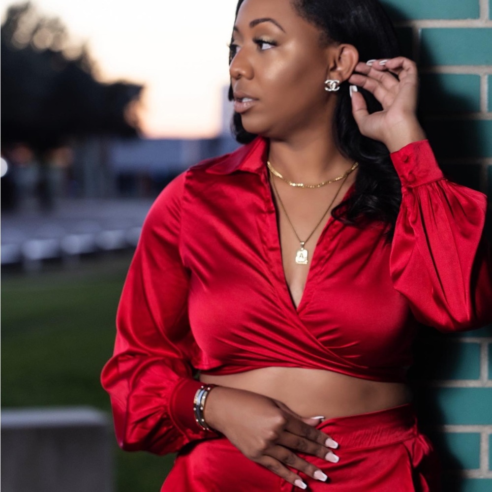 Satin Red Long Sleeve Crop Top